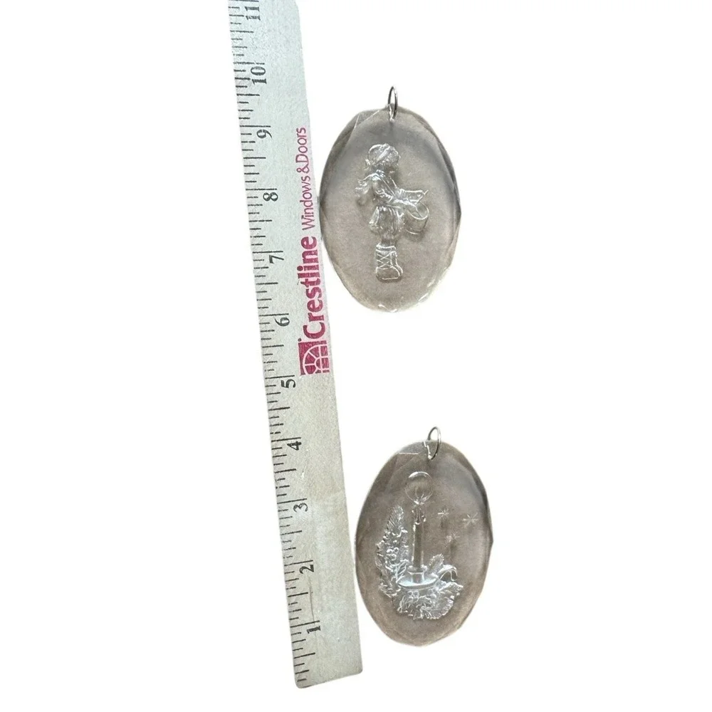 Vintage Pressed Lucite Acrylic Christmas Ornaments‎ Candle Holly and Little Drum